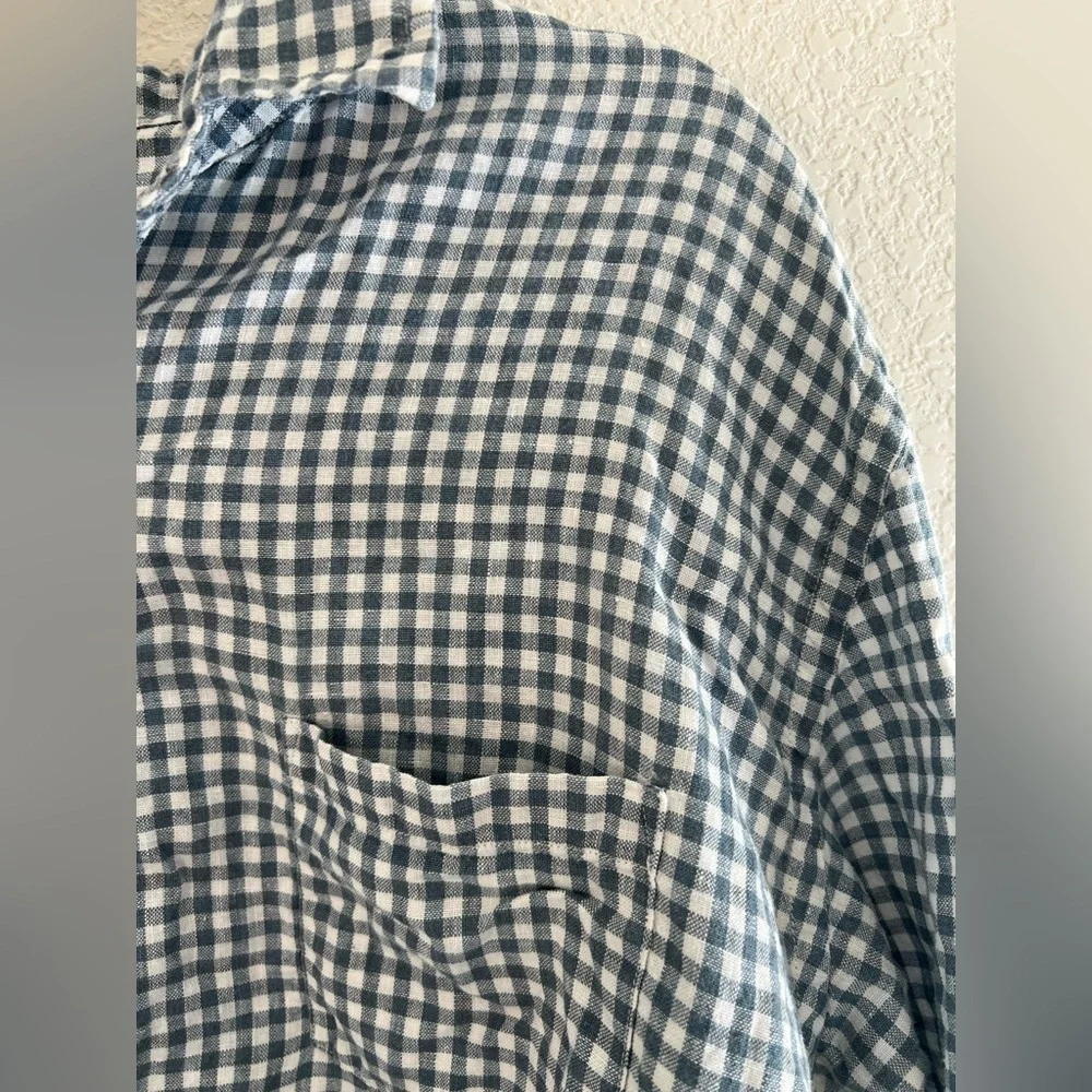 J Crew Irish Linen Baird McNutt Men's Blue Gingham Button-Up Shirt Resortwear